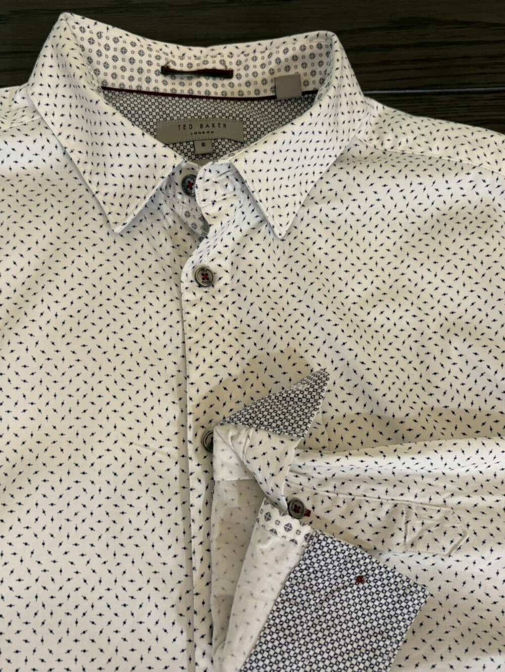 Ted Baker Mens Long Long Sleeve Button Down Shirt Size 6 (XXL) White Tiny Print